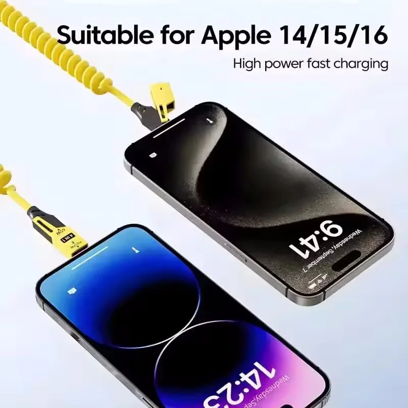 4 in 1 65W Spring Short Data Cable 6A USB Type C Spring Telescopic Quick Charger Wire Spring USB Cable for IPhone15 141312