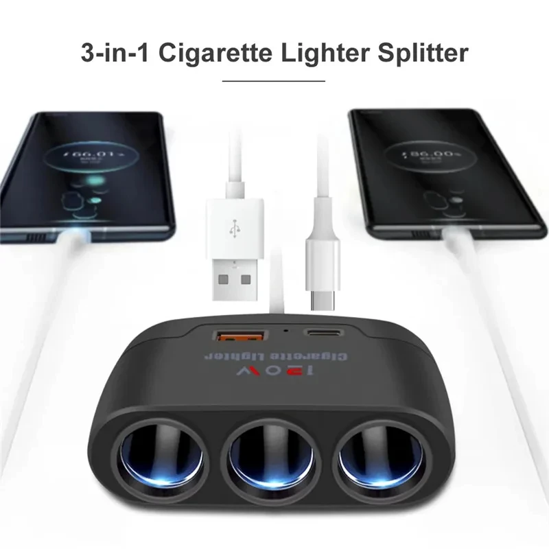 120W USB PD Socket 3 in 1 Car Cigarette Lighter Splitter 12V 24V Fast Charger Plug Phone Power Adapter for iPhone GPS Dashcam