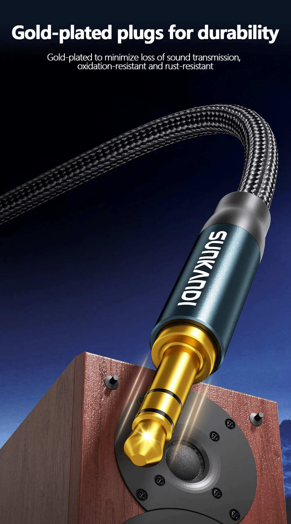 SUNKANDI 3.5mm Audio Cable Male to Male Stereo Audio AUX Cord for Car, Headphone Jack, Speaker, Home Stereos, Smartphone