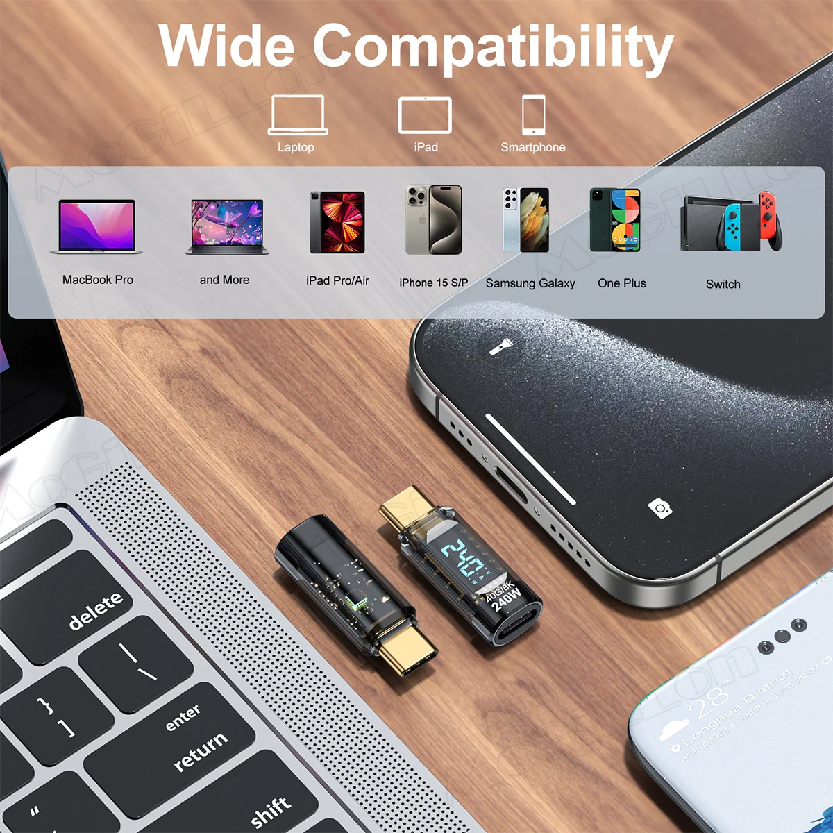 1 PCS Digital LED Display USB 4 Type-C Adapter PD 240W 40Gbps Power Meter Tester Full Function Smart Chip USB C Extension Laptop