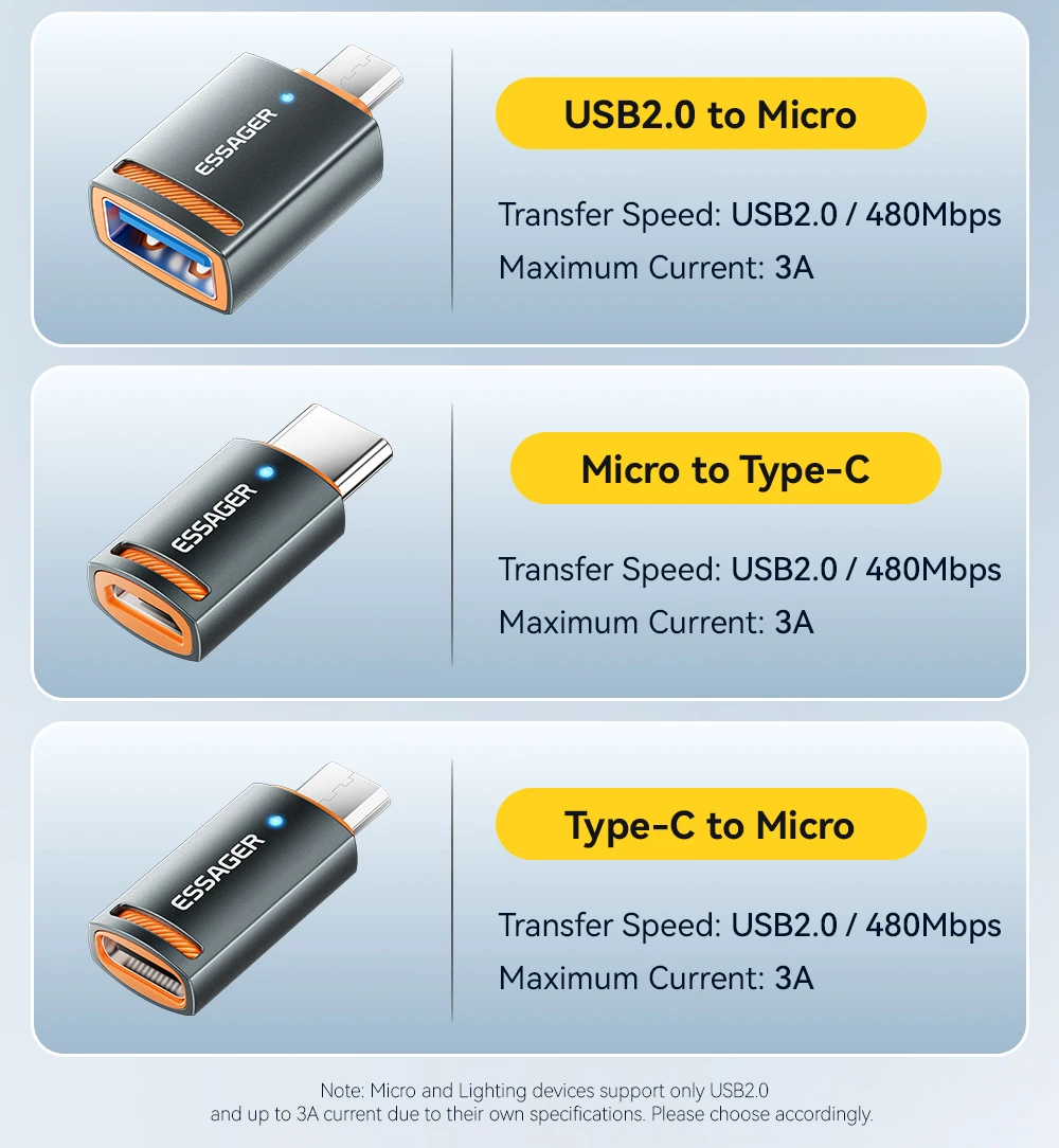 Essager USB3.0 OTG Adapter Type-C USB-A Micro Female to USB Micro iPad Type-C Male Converter For Macbook Xiaomi iPhone OTG Adapt