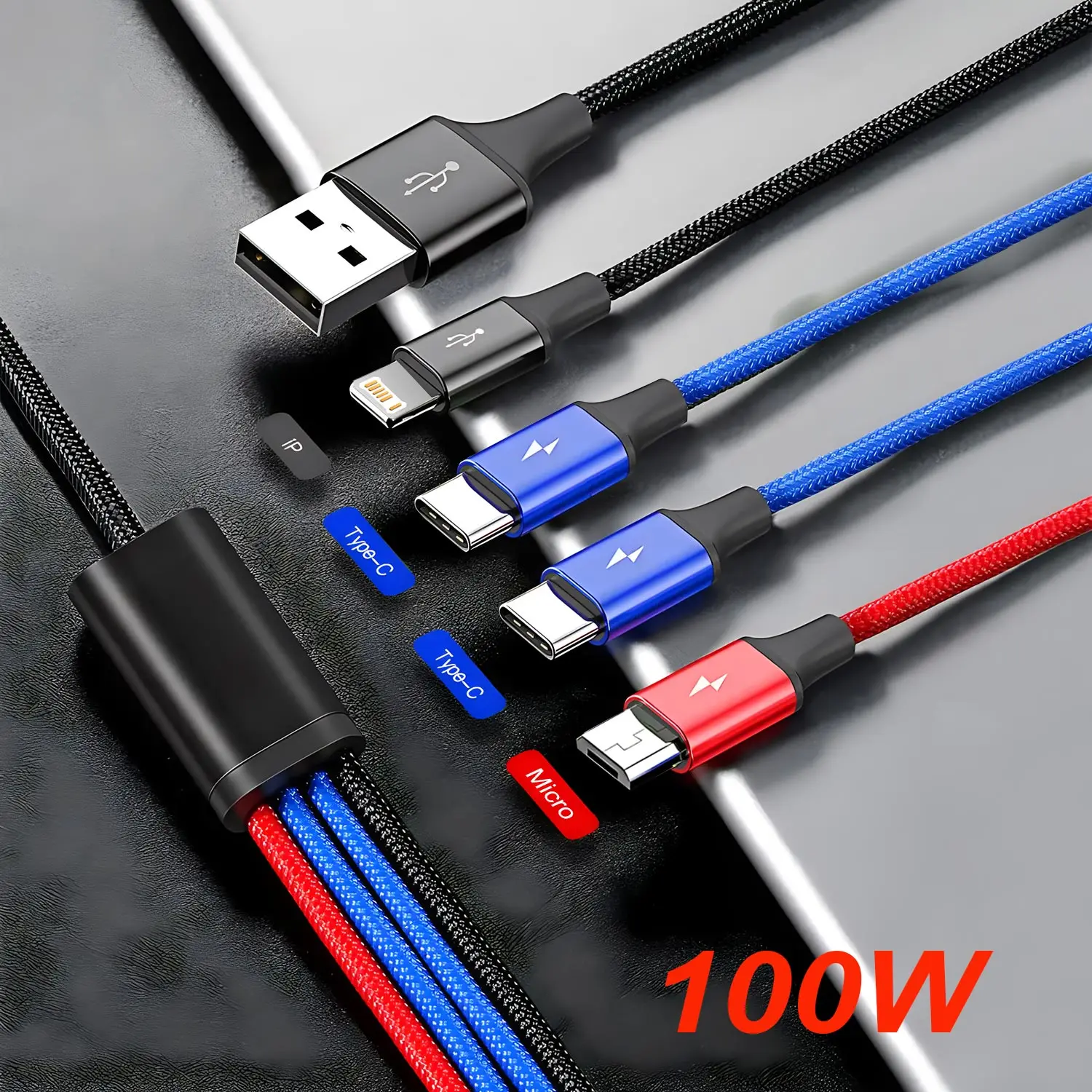 4 In 1 Micro USB Type C Fast Charging Cable 3A Quick Charge Phone Data Line Cord For Iphone 15 14 Xiaomi Huawei USB C