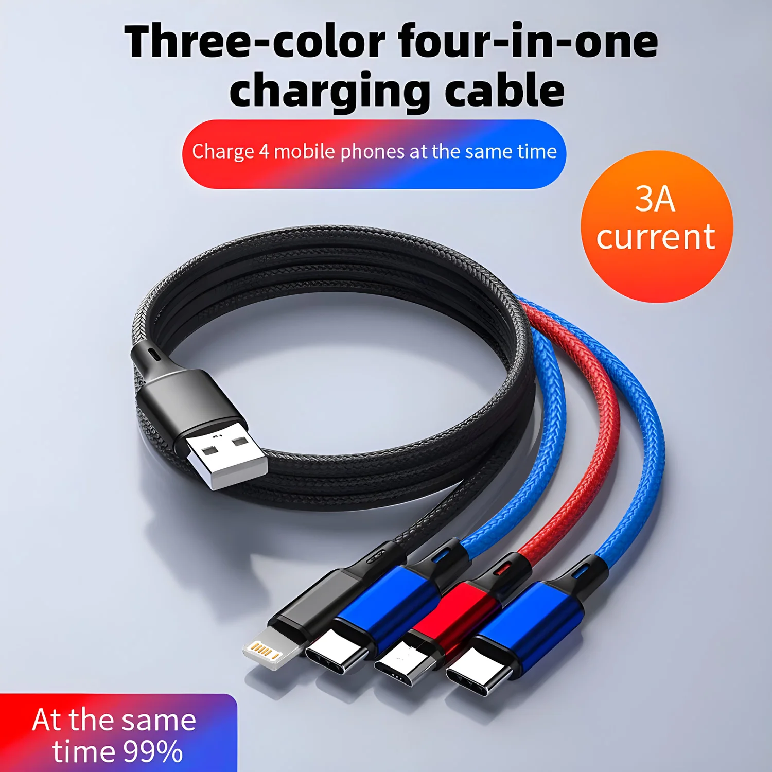 4 In 1 Micro USB Type C Fast Charging Cable 3A Quick Charge Phone Data Line Cord For Iphone 15 14 Xiaomi Huawei USB C