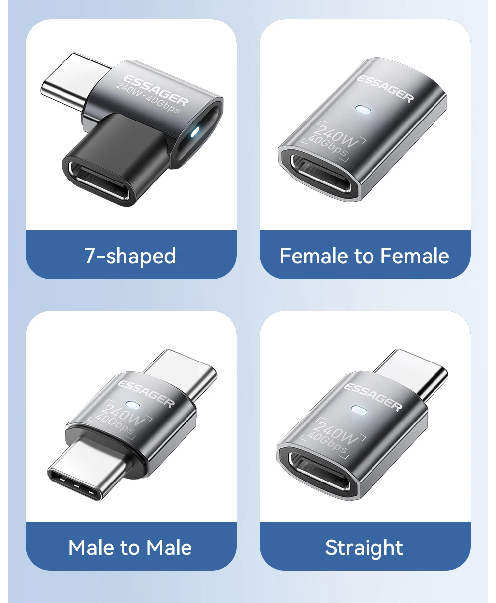 Essager USB4.0 40Gbps OTG Converter 240W Power Delivery Right Angle USB C Data Transfer Adapter For Phone Macbook Tablet 8K60Hz