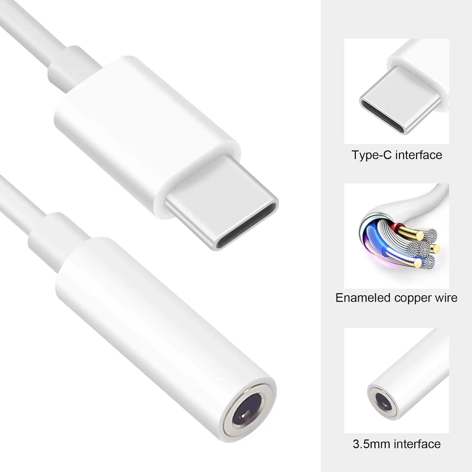 USB Type-C to 3.5mm Headphone Adapter, Universal Digital Chip USB C to Aux Cable for IPhone 15 16 Samsung Galaxy S22 S21 S20