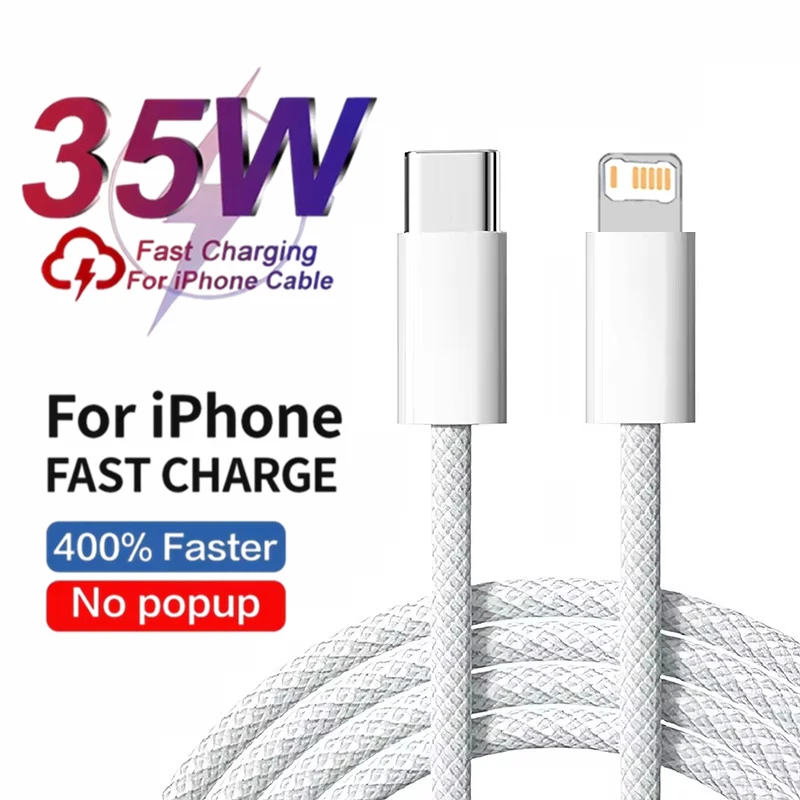35W Braided Fast Charge PD Cable For iPhone 13 14 Pro Max 11 12 mini X XR XS Max 7 8 Plus Quick Charging USB-C Data Cables 1m 2m