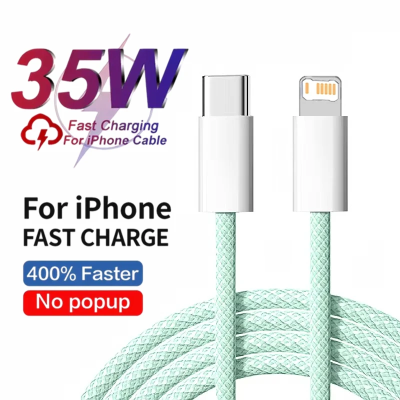 35W Braided Fast Charge PD Cable For iPhone 13 14 Pro Max 11 12 mini X XR XS Max 7 8 Plus Quick Charging USB-C Data Cables 1m 2m