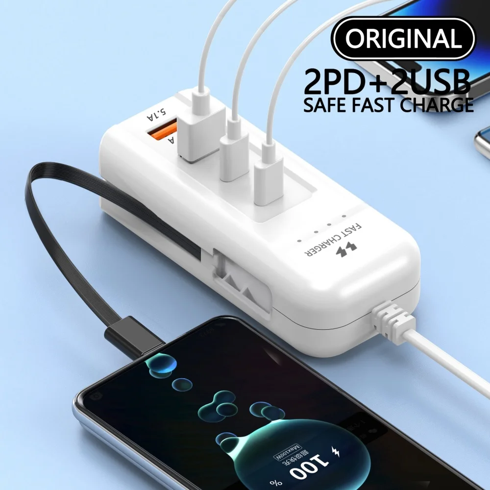 66W USB Type C 4 Ports Fast Charging Power Socket PD USB Chargers Hub Adapter EU/US/UK Plug Extension Type C Cable Socket Outlet