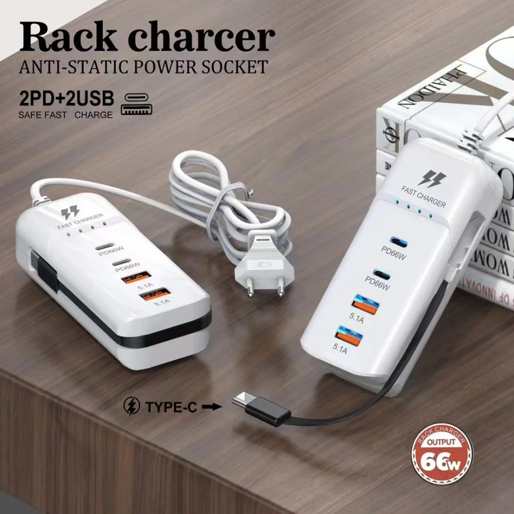 66W USB Type C 4 Ports Fast Charging Power Socket PD USB Chargers Hub Adapter EU/US/UK Plug Extension Type C Cable Socket Outlet