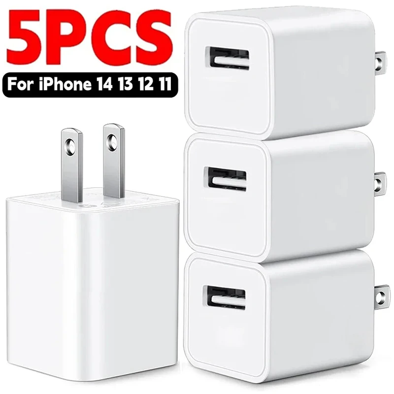5-1Pcs 5V1A USB Wall Charger Adapter Fast Charging for IPhone 14 13 12 11 Pro Max XR XS X 8 7 6 Plus IPad Travel Adapter US Plug