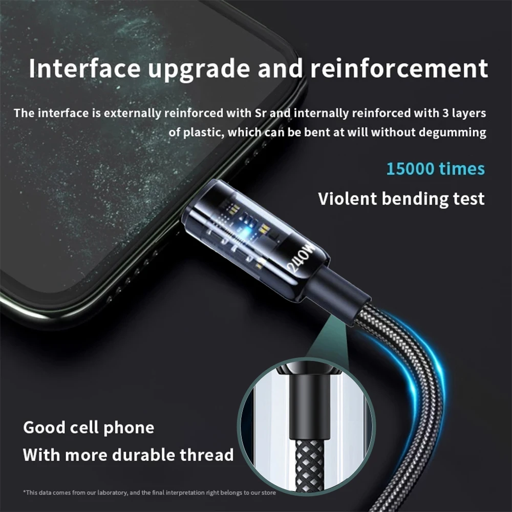 NNBILI Super Fast Charging 240W USB Type C Cable For Samsung Xiaomi Huawei OPPO LED Phone Charger Data Cord Phone Accessorie