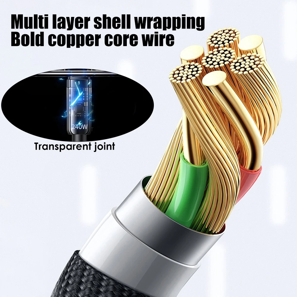 NNBILI Super Fast Charging 240W USB Type C Cable For Samsung Xiaomi Huawei OPPO LED Phone Charger Data Cord Phone Accessorie