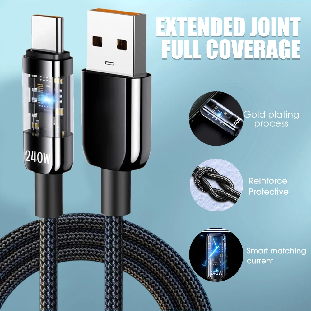 NNBILI Super Fast Charging 240W USB Type C Cable For Samsung Xiaomi Huawei OPPO LED Phone Charger Data Cord Phone Accessorie