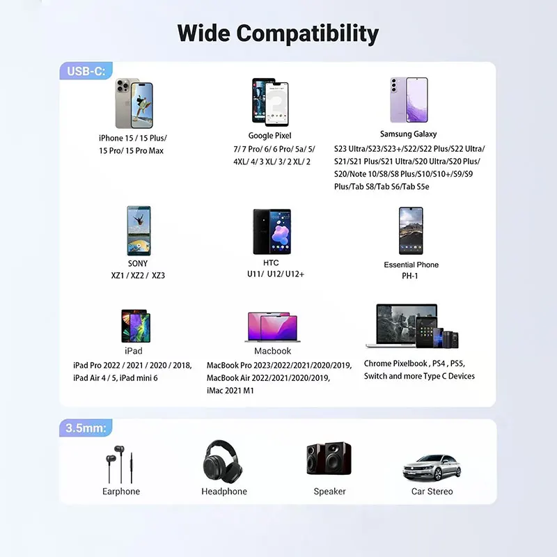 USB C to Audio Adapter,ype C to 3.5mm Female Headphone Jack Hi-Res DAC Cable, Digital Audio Adaptor Dongle Earphone Cable Conver