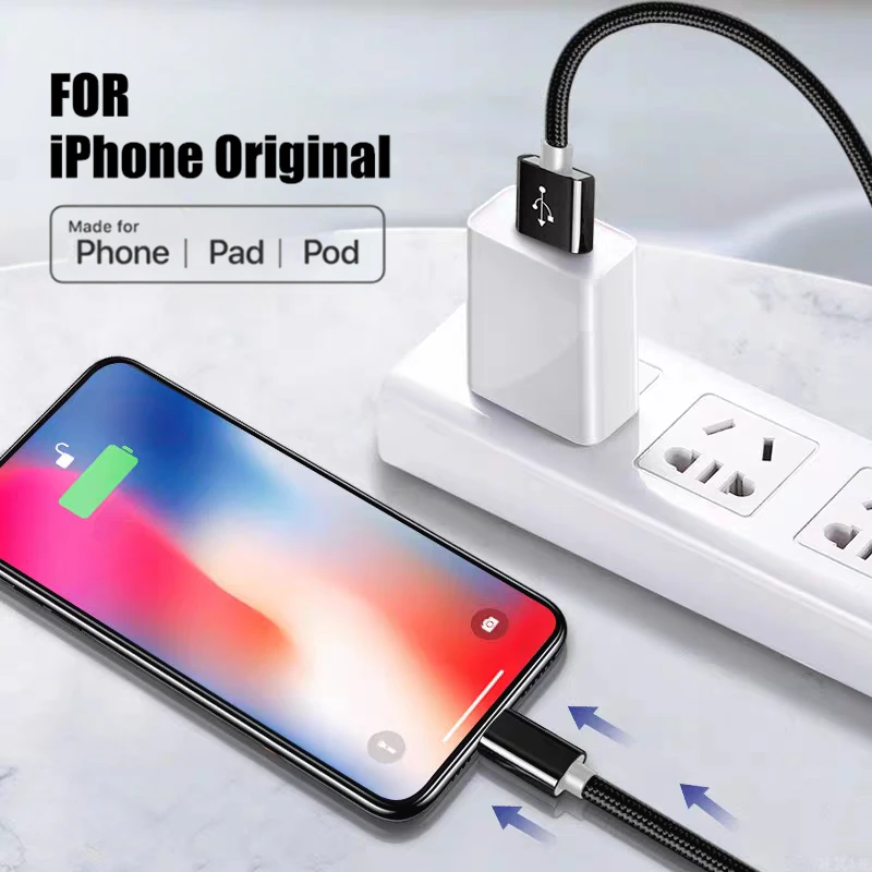 USB Charge Cable For iPhone 11 12 mini 13 14 Pro Max X XR XS Max 6 6S 7 8 Plus SE Fast Charging Cables Nylon Braided Data Line