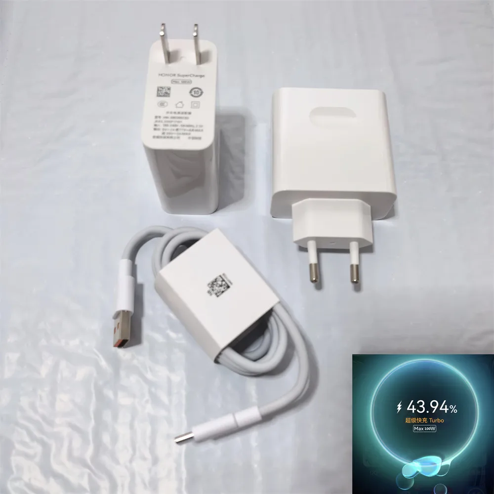 Original 100W EU US Charger For Honor 400 300 200 100 Pro GT Magic8 7 6 Pro V3 V5 Fast Charge Wall Power Adapter 6A Type C Cable