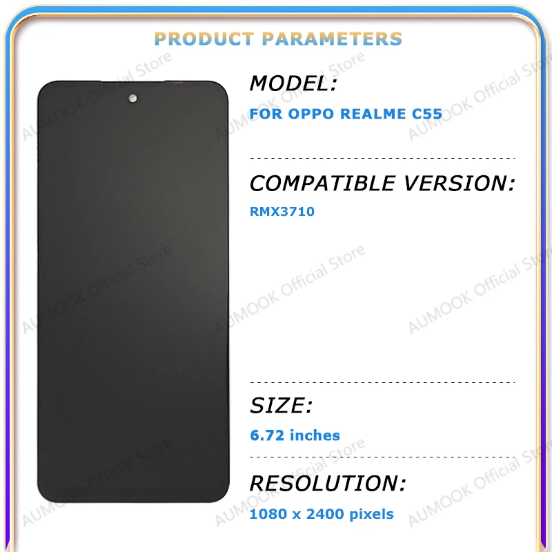 6.72" IPS LCD For OPPO Realme C55 RMX3710 LCD Display Touch Screen Digitizer Assembly With Frame LCD Screen Replacement Parts