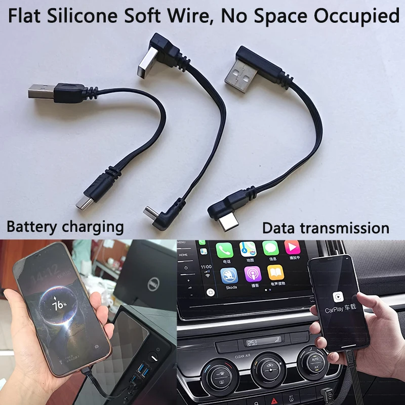 1PC USB A to Type-C Fast Charging Data Cable Straight/Up/Down/Left/Right Angled Flat Silicone Soft Wire 10-100cm