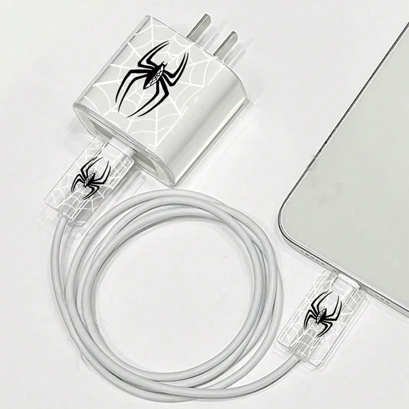 Cartoon Spider Soft Silicone Charger Case for IPhone 15 14 13 Apple 18/20W Charger Head Protective Sleeve Cable Head Clear Cover