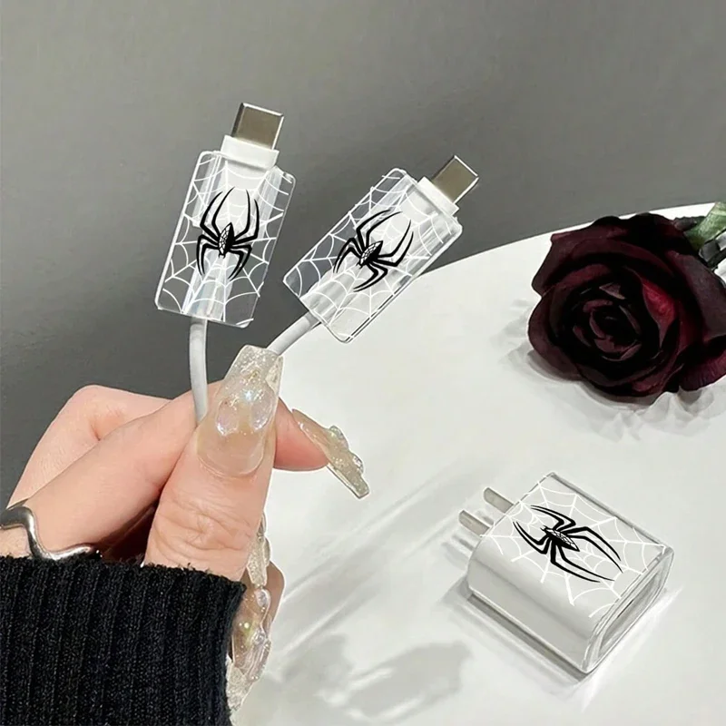 Cartoon Spider Soft Silicone Charger Case for IPhone 15 14 13 Apple 18/20W Charger Head Protective Sleeve Cable Head Clear Cover