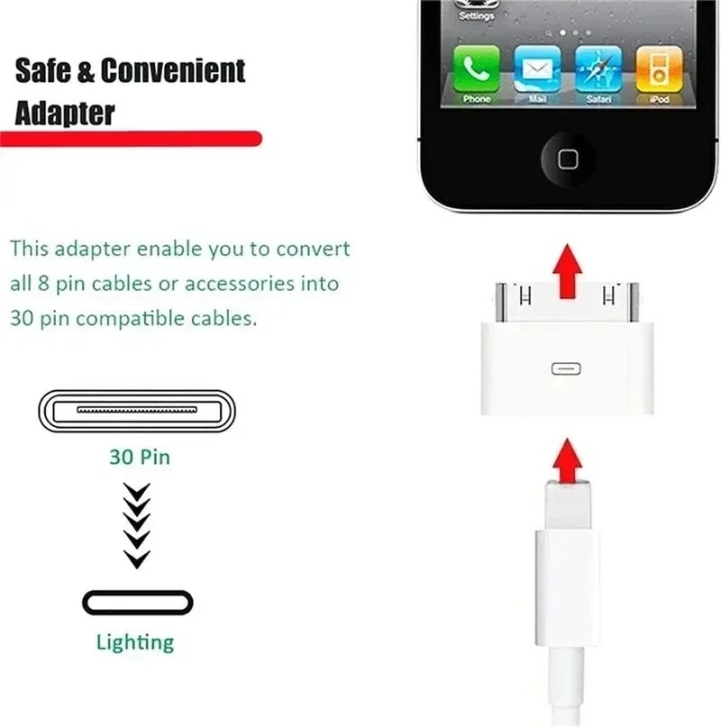 30Pin Adapter 8Pin Male Lighting To 30Pin Female Charging Sync Converter For iPhone 4 4S IPad 2 3 IPod Touch Charger Accessories
