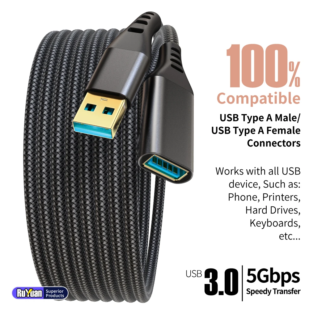 USB 3.0 Extension Cable Male-to-Female Data Transfer Cable for Fast Charging And Sync Compatible with USB Keyboard Mouse HDD