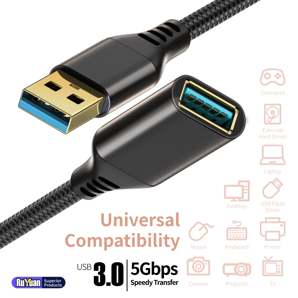 USB 3.0 Extension Cable Male-to-Female Data Transfer Cable for Fast Charging And Sync Compatible with USB Keyboard Mouse HDD