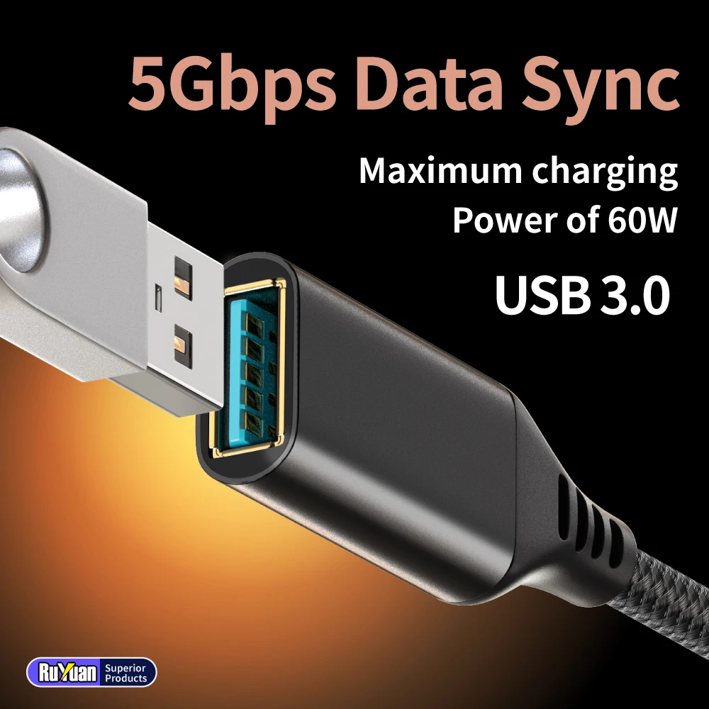 USB 3.0 Extension Cable Male-to-Female Data Transfer Cable for Fast Charging And Sync Compatible with USB Keyboard Mouse HDD