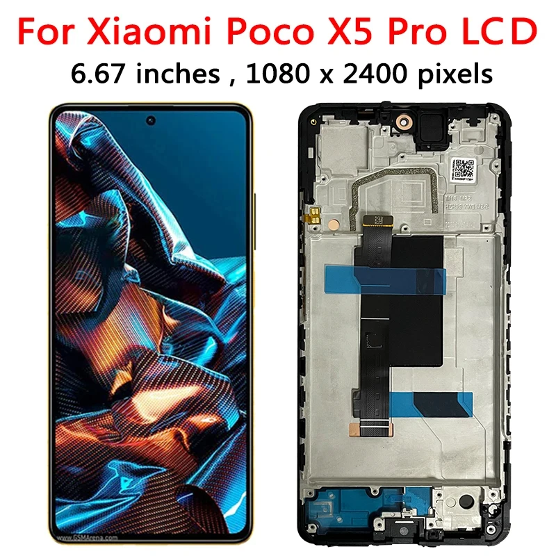 6.67" AMOLED for Xiaomi Poco X5 Pro LCD 22101320G, 22101320I Display Screen Digitizer Assembly For Poco X5 Pro LCD Frame