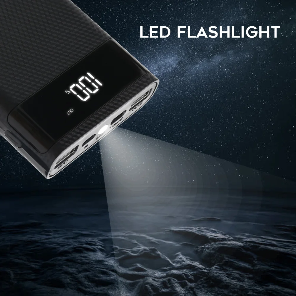 4x18650 DIY Power Bank Box 15000mAh Super Fast Charging Box with Digtal Display for for Samsung for iPhone