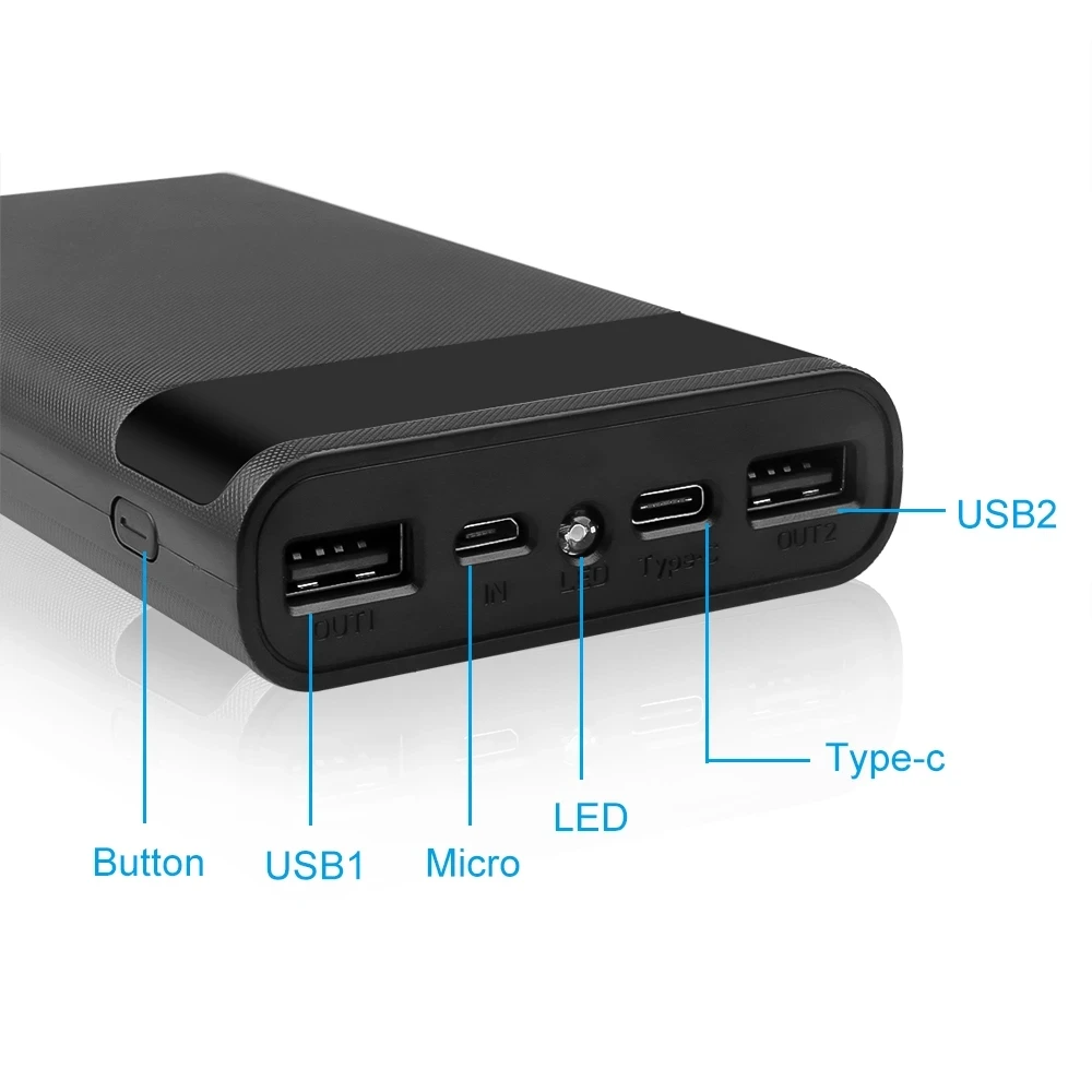 4x18650 DIY Power Bank Box 15000mAh Super Fast Charging Box with Digtal Display for for Samsung for iPhone