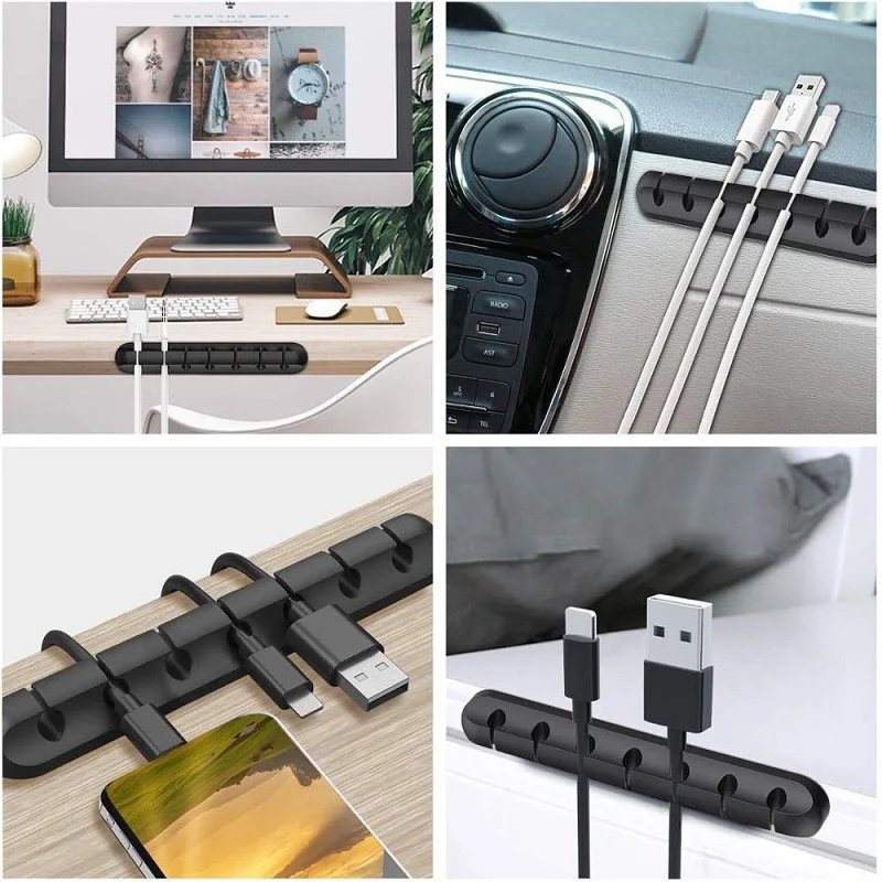 Cable Cord Wire Organizer Silicone USB Cable Winder Management Clips Self Adhesive for Mouse Keyboard Headset For iPhone Huawei