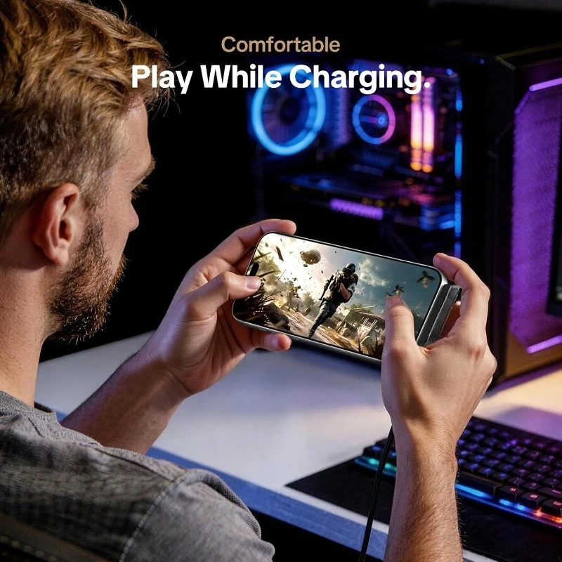 65W USB Fast Charging Cable With Foldable Phone Holder 2-in-1 Type-C Quick Charge Data Wire USB C Charging Line For Mobile Phone