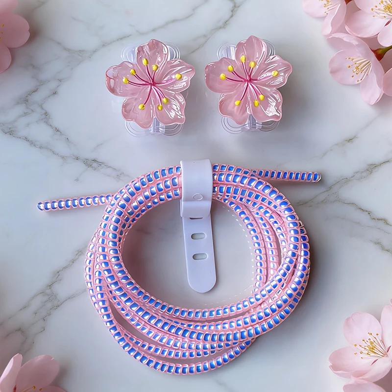 Colored Flower Laser White Line Circle Charger Protector Cover For iPhone For Samsung Type-C Charger Line Protectors Cover