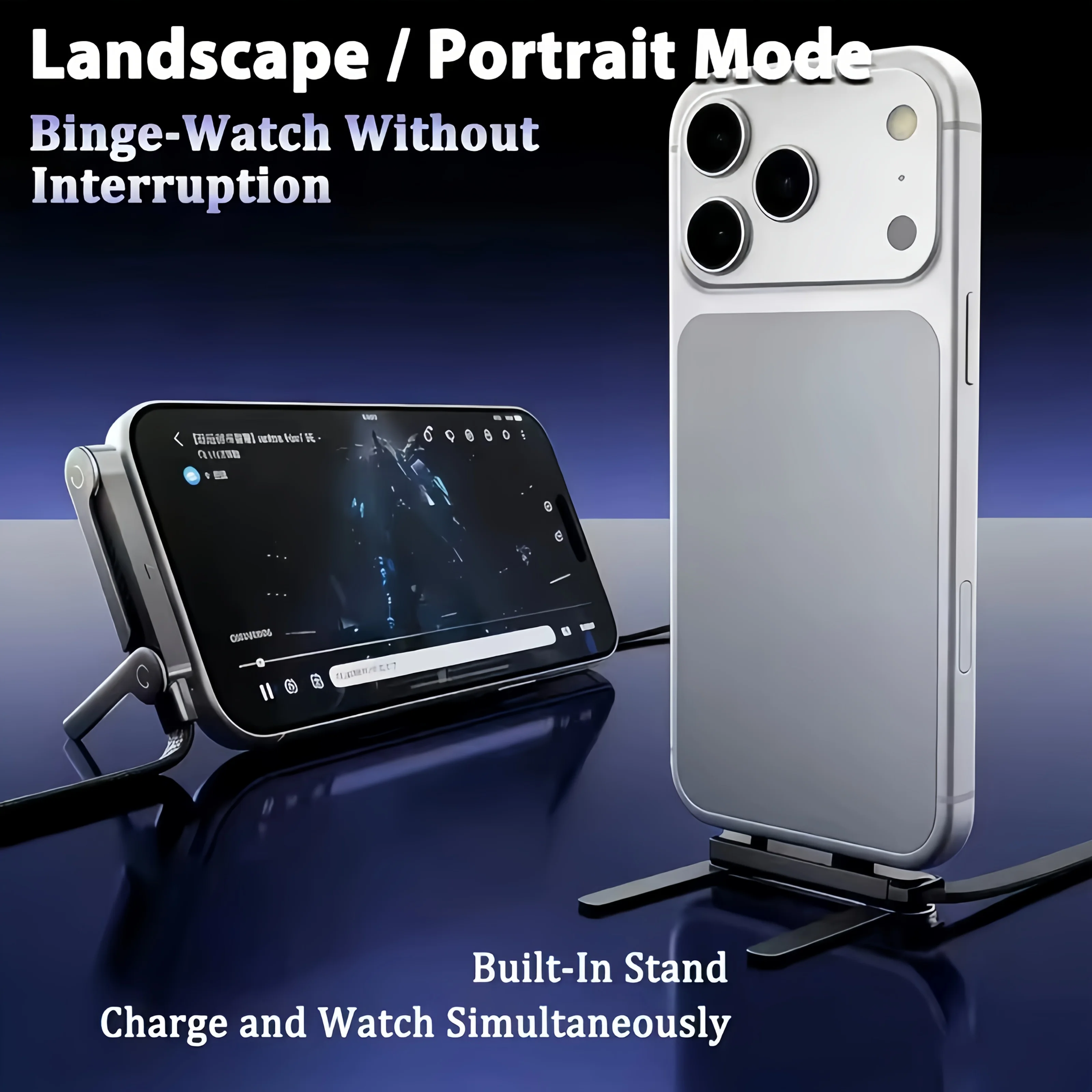 USB Type C 240W Fast Charging Cable 2 in 1 Foldable Stand for iPhone 15 17 and Type C Phones