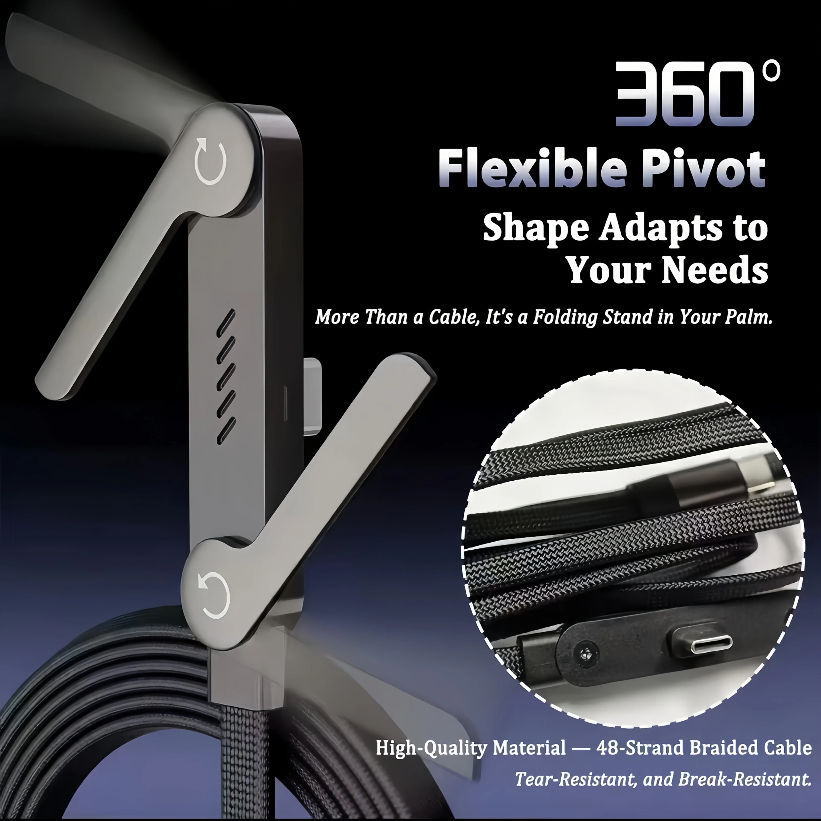 USB Type C 240W Fast Charging Cable 2 in 1 Foldable Stand for iPhone 15 17 and Type C Phones