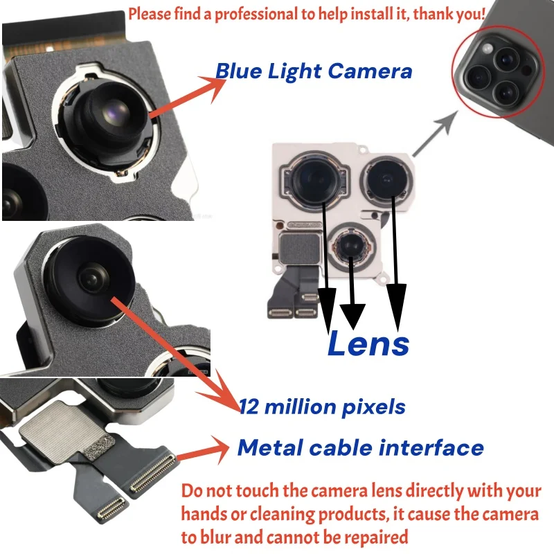 Tested Back Rear Camera For iPhone 11 12 Pro Max 13 14 15 Pro Max Mini 14 15 Plus Main Lens Flex Cable Camera Module Replacement