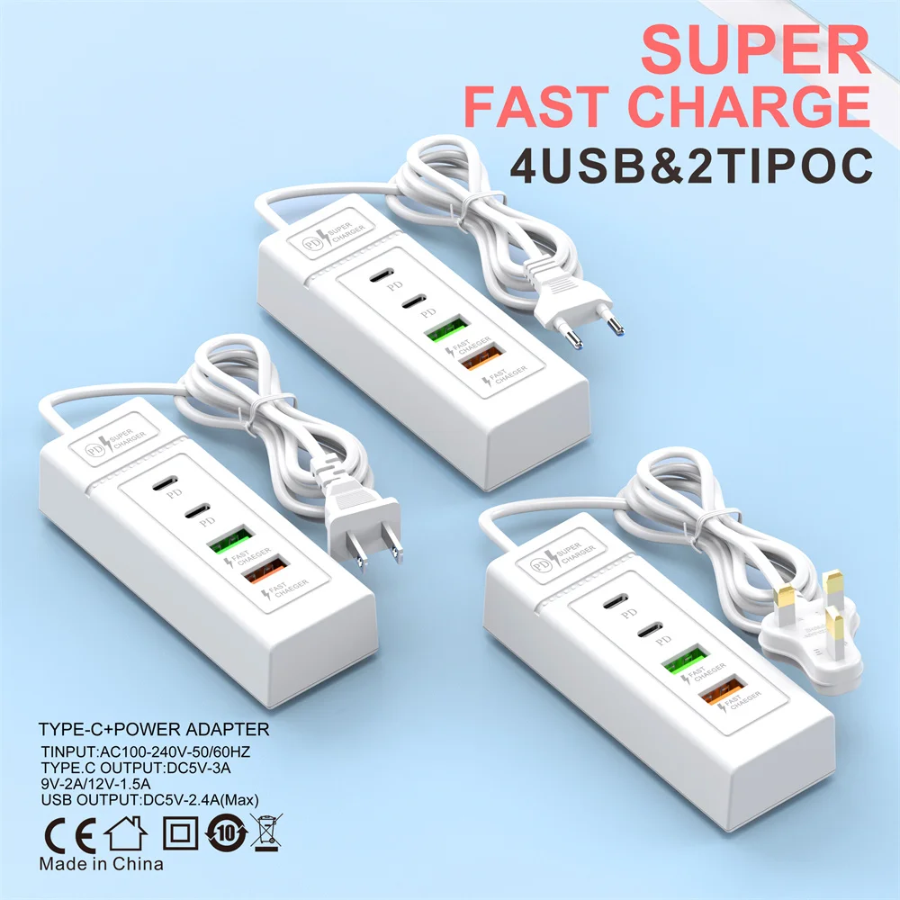 15W USB Charger Multi Ports Fast Charging Type C Phone Charger For iPhone 15 Samsung Xiaomi Quick Charge EU/US Plug Wall Charger