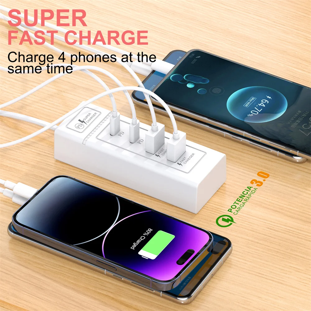 15W USB Charger Multi Ports Fast Charging Type C Phone Charger For iPhone 15 Samsung Xiaomi Quick Charge EU/US Plug Wall Charger