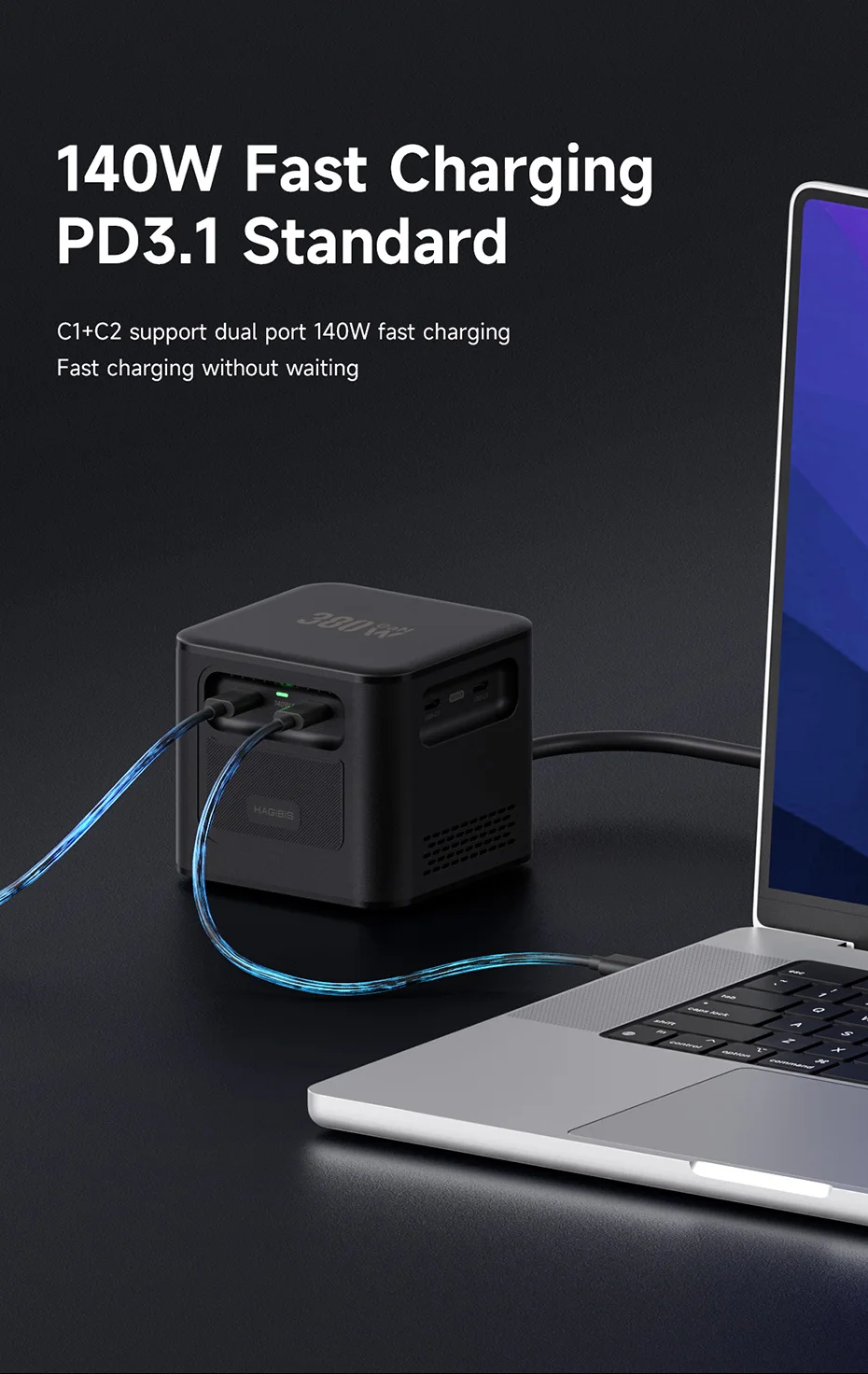 Hagibis 380W USB C Charger 8-Ports GaN Type C Charging Station PD 3.1 Dual 140W Fast Charger for MacBook iPhone Dell XPS Samsung