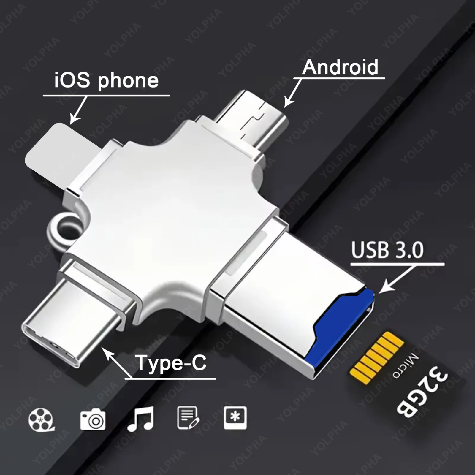 4IN1 Memory Card Reader for iPhone Laptop PC Type-C OTG Adapter for iOS USB A Micro SD Card Reader for Samsung Huawei Xiaomi LG
