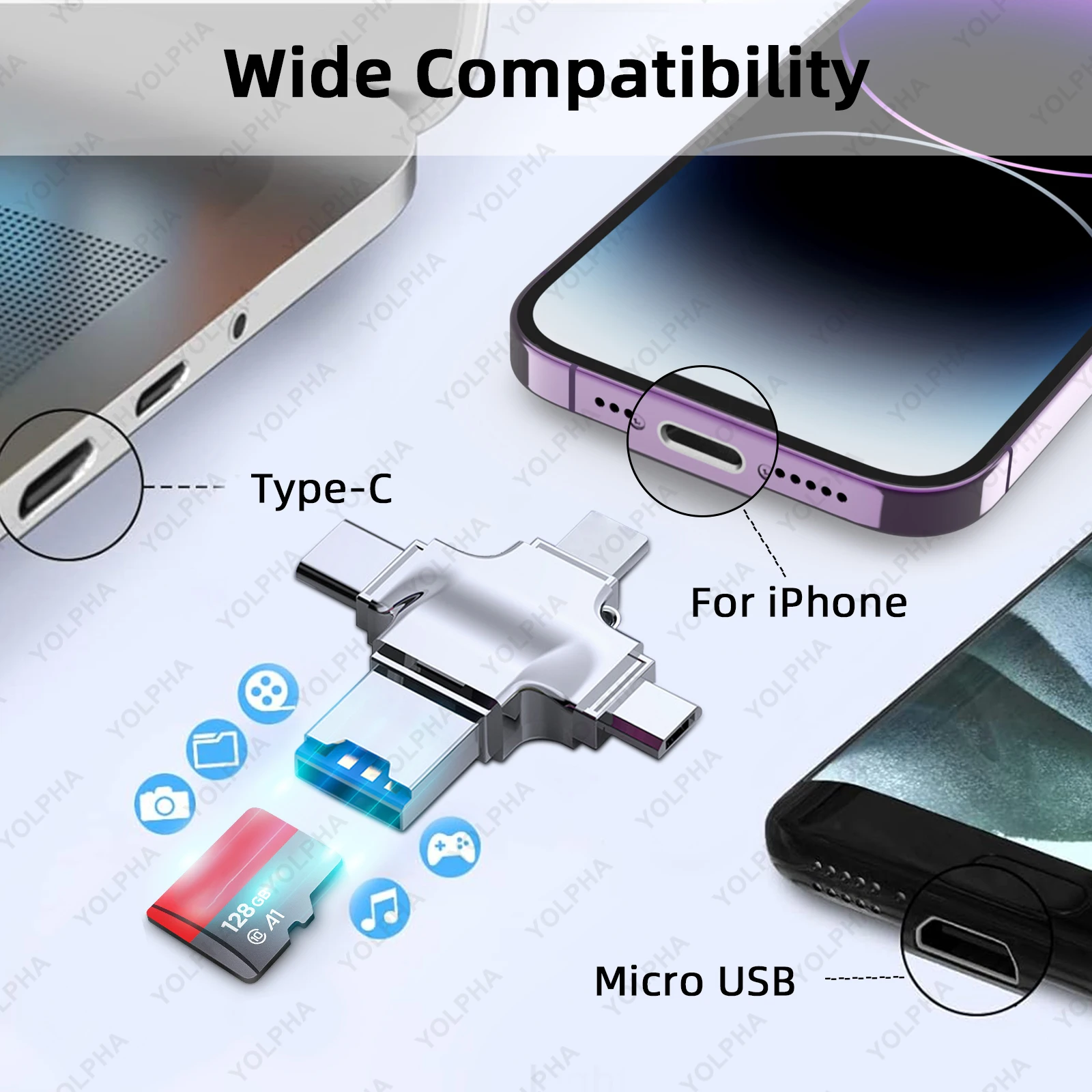 4IN1 Memory Card Reader for iPhone Laptop PC Type-C OTG Adapter for iOS USB A Micro SD Card Reader for Samsung Huawei Xiaomi LG
