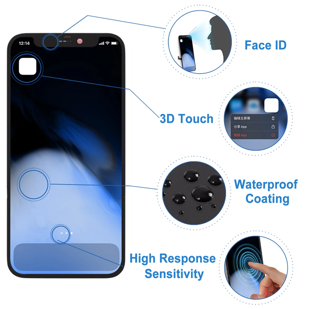 AMOLED For iPhone 12 MINI Display LCD Touch Screen Digitizer Replacement Support Face ID For A2399 A2176 A2398 A2400 A2399