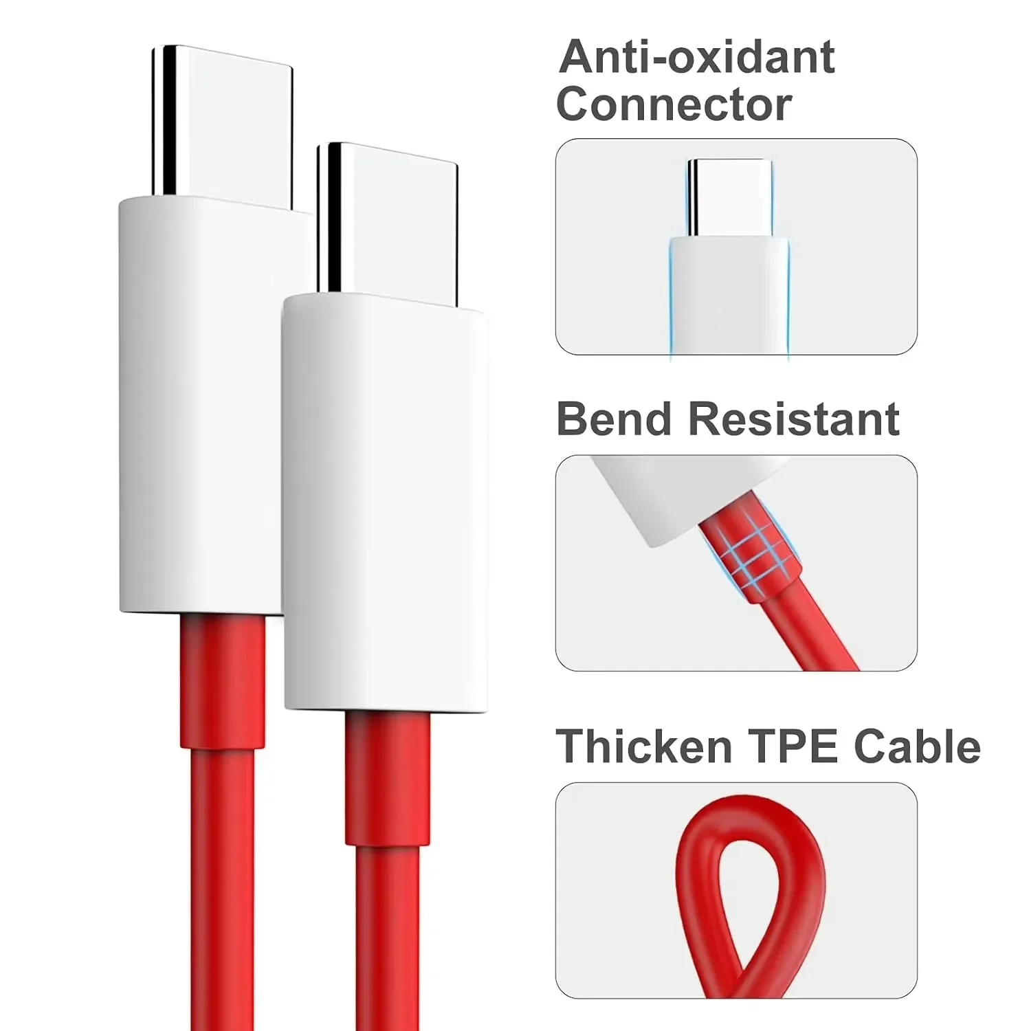 65W 80W SuperVOOC Fast Charge Cable For OnePlus 10 Pro 11 12 13 Nord 2T 3 4 5 CE 2 USB To USB-C Dual Type C PD Line 1m 1.5m 2m