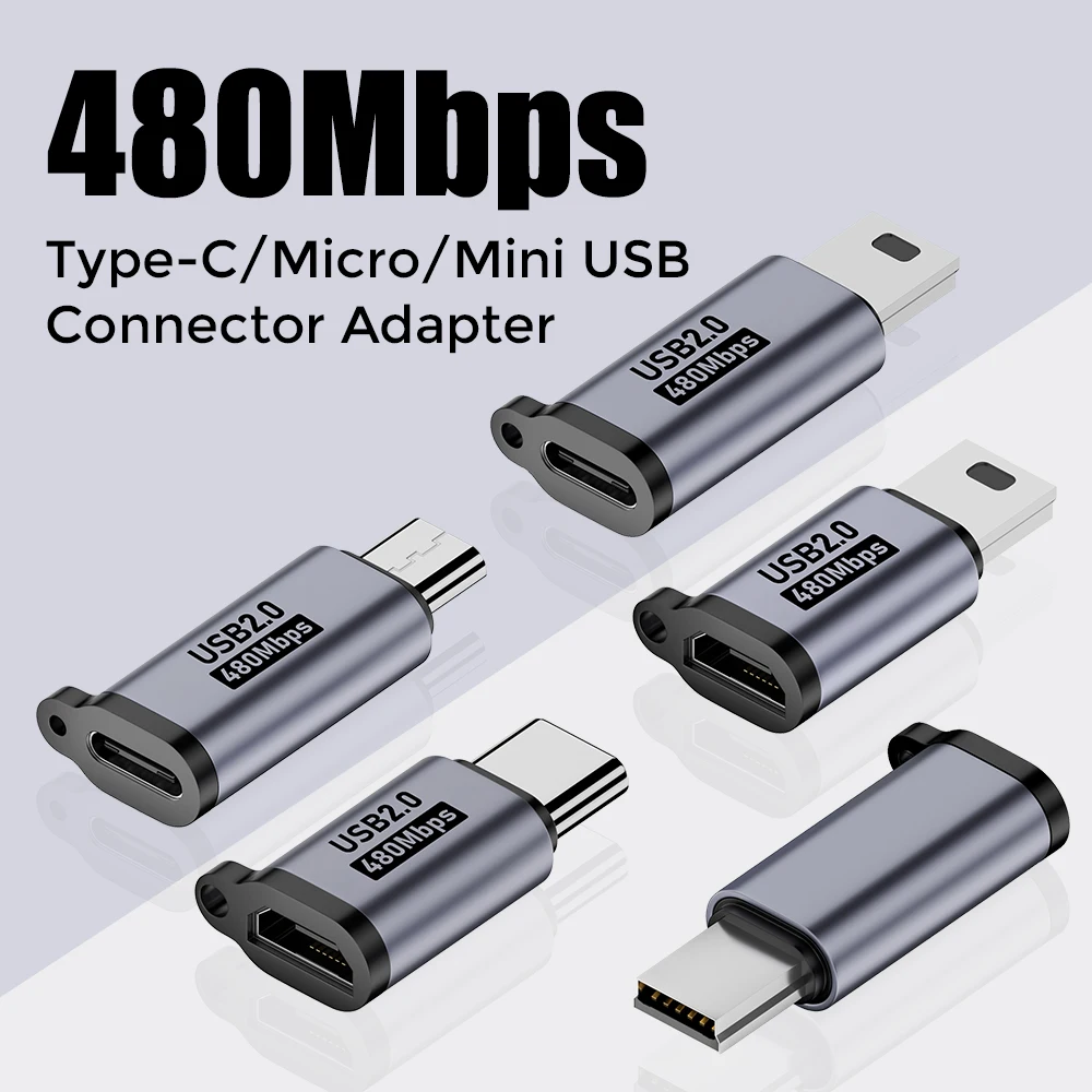 Type C Female to Mini USB Male Adapter Micro USB to USB C Adapter 480Mbps Data Transfer Fast Charging Converter for Phone