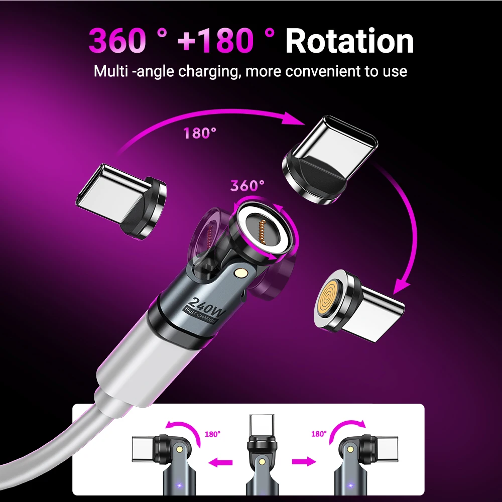 AUFU 3Pcs 9Pin 240W Magnetic USB C to Type C OTG Adapter Fast Charge Cable Converter for iPhone 16 15 MacBook Pro Xiaomi Laptop
