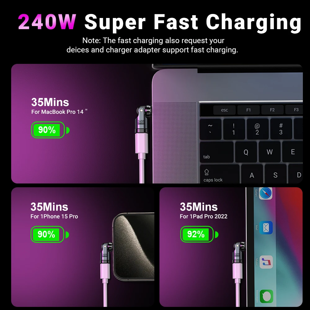 AUFU 3Pcs 9Pin 240W Magnetic USB C to Type C OTG Adapter Fast Charge Cable Converter for iPhone 16 15 MacBook Pro Xiaomi Laptop