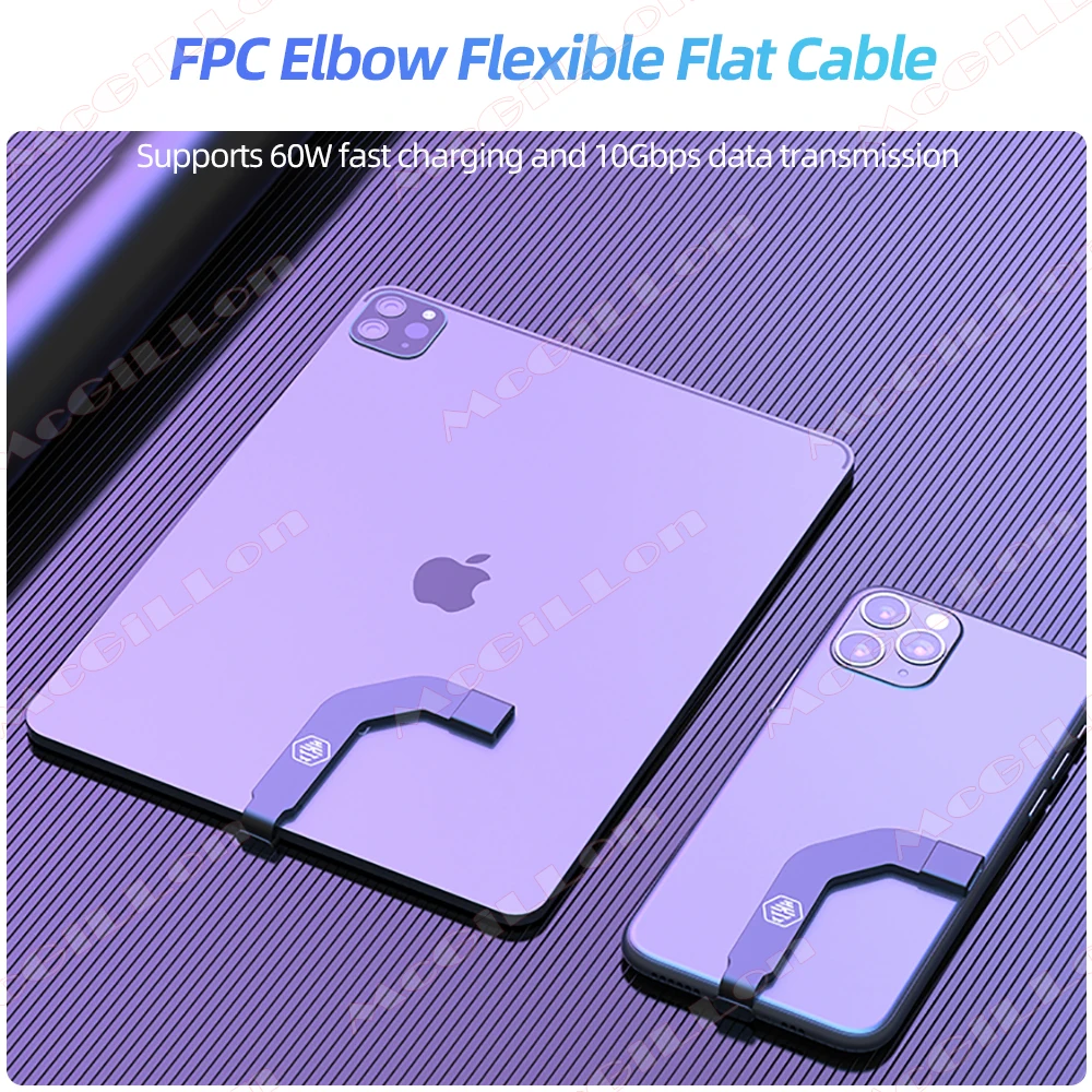 USB3.2 60W Elbow Type C Male to Female Cable FPC Flexible Cable for Apple Android Tablet Charging Data Sync Type C Connector