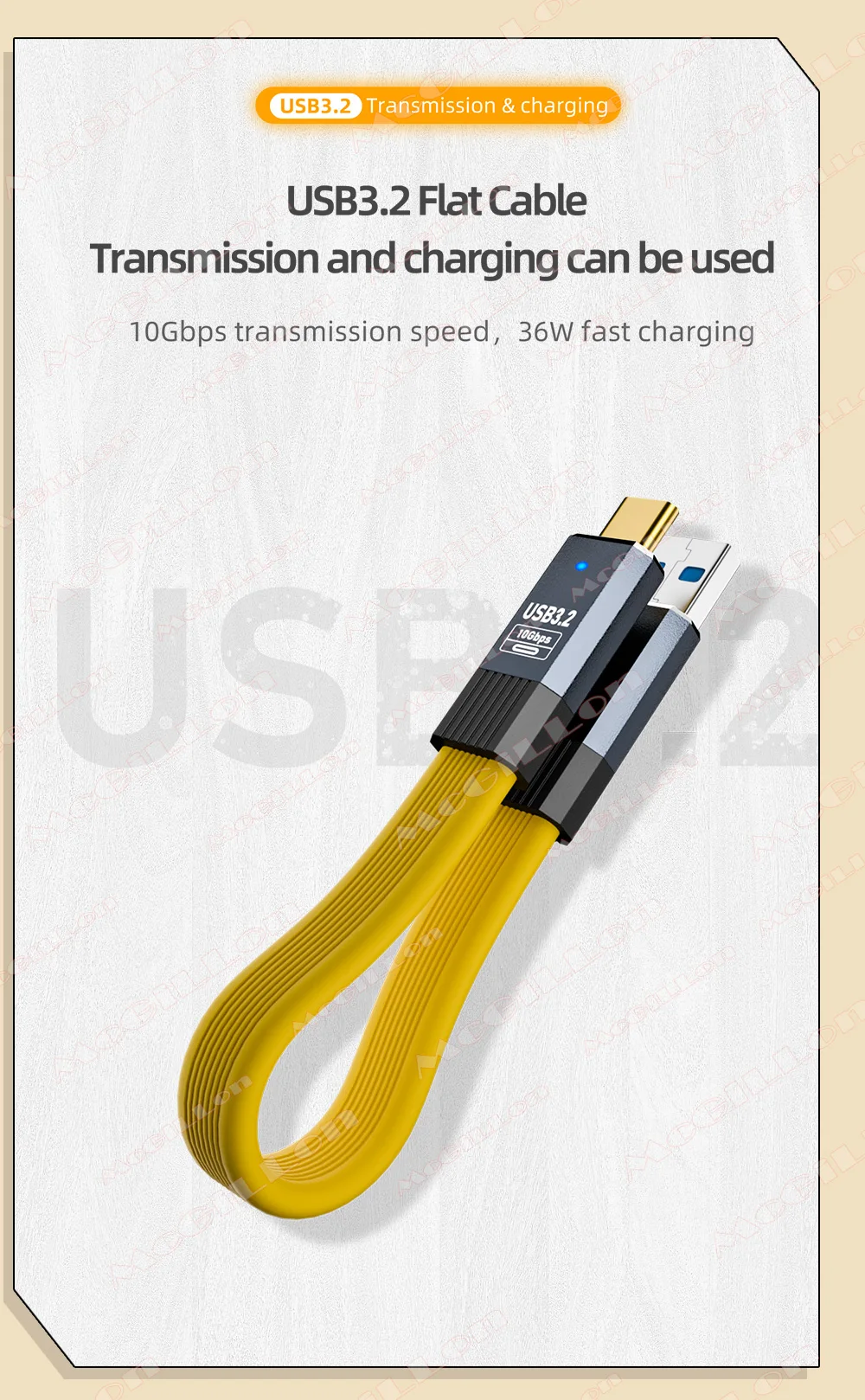 McGiLLon USB3.2 10Gbps Type C Cable USB A to Type-C 3.2 Cable Data Transfer USB C SSD Hard Disk Cable 3A 36W QC3.0 Fast Charging