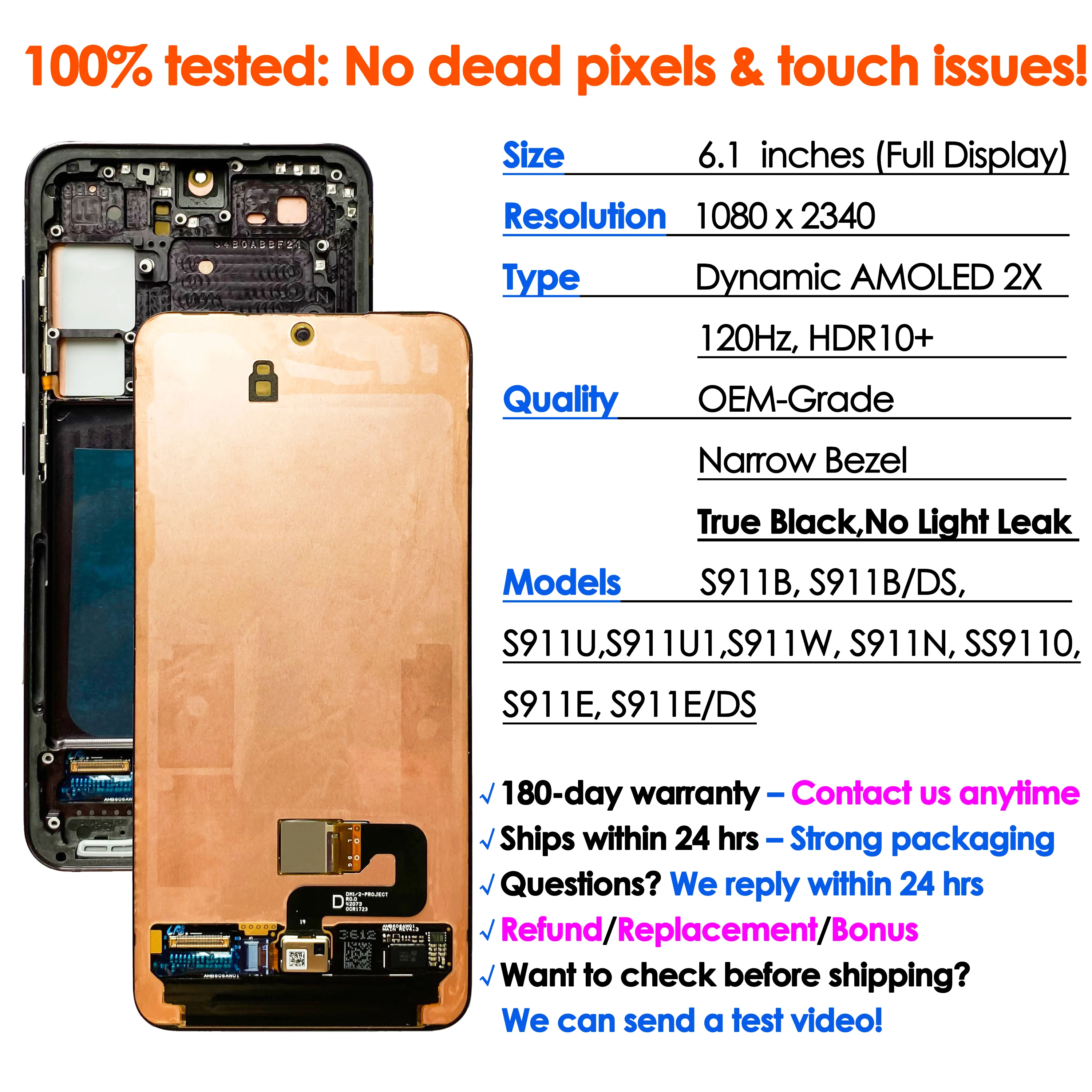 OEM 120Hz Dynamic AMOLED For Samsung Galaxy S23 Display Screen Replacement S911B S911U LCD Touch Digitizer Assembly Wholesale
